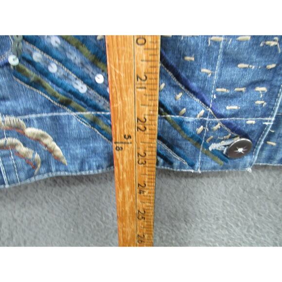 Chico's Design Embroidered Embellished Size 2 (Large) Boho Denim Jacket - Picture 13 of 16